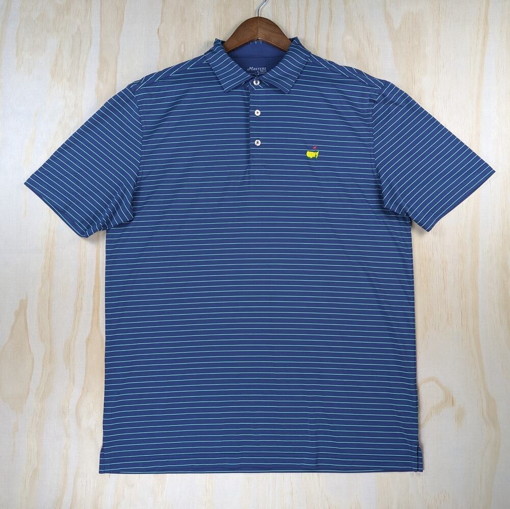 Masters Tech Men's Large Polo Shirt Short Sleeve Blue Stripe Augusta National